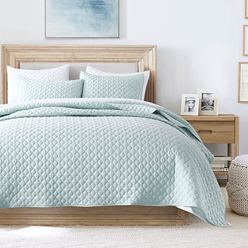 HORIMOTE HOME Quilt Queen Size Aqua Blue, Lightweight Quilt for Summer Ultra-Soft Microfiber Modern Style Quilted Clouds Pattern Bedspread Quit Set 3 Pieces(1 Quilt and 2 Pillow Shams)