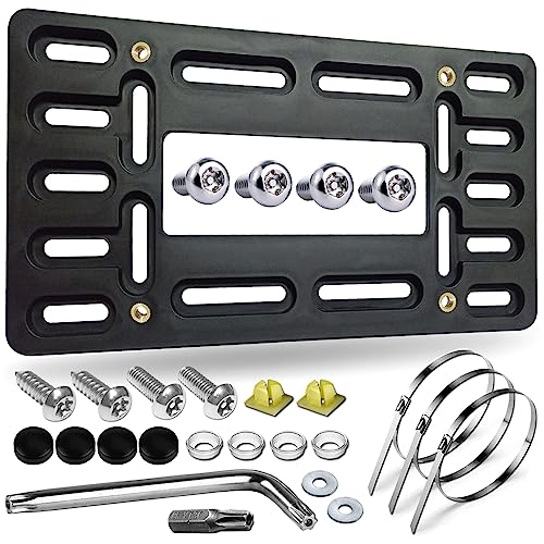 Aootf Front License Plate Bracket Holder - Universal Front Bumper License Plate Mounting Kit, 2 Drill Holes Car Tag Adapter with Anti Theft Stainless Steel Screw Bolt Caps