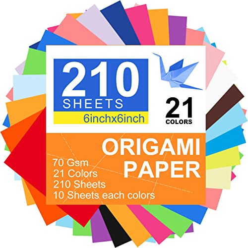 Origami Paper Craft Colored Paper - 210 Sheets,21 Vivid Colors,Double Sided Color,6 Inch Square Paper,Arts and Crafts for Kids Ages 8-12,Origami Kit Gifts for Boys and Girls