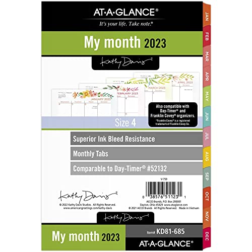 AT-A-GLANCE 2023 Monthly Planner Refill, 52132 Day-Timer, 5-1/2' x 8-1/2', Size 4, Desk Size, Monthly Tabs, Kathy Davis (KD81-685)