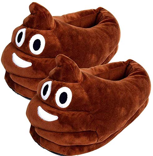 Mose Cafolo~ Emoji Face Wearing Slippers Plush Cotton Soft Warm Comfortable Indoor Bedroom Shoe for Big Kids & Women with Non-Skid Footpads (Emoji Poop Slippers)