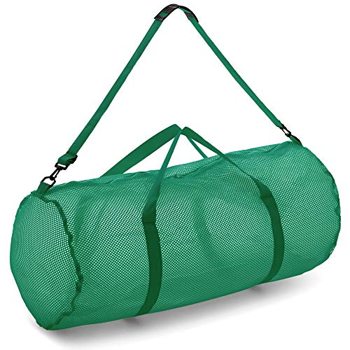 Champion Sports Mesh Duffle Bag with Zipper and Adjustable Shoulder Strap, 15” x 36”, Green - Multipurpose, Oversized Gym Bag for Equipment, Sports Gear, Laundry - Breathable Mesh Scuba and Travel Bag
