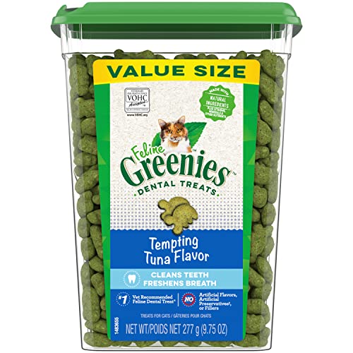 Greenies Feline Adult Natural Dental Care Cat Treats, Tempting Tuna Flavor, 9.75 oz. Tub