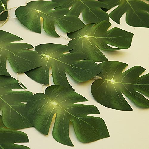 20 LED Monstera Leaf String Lights, Tropical Artificial Rattan Palm Leaves Wall Hanging Vine Leaf, Summer Decoration for Outdoor Indoor Hawaiian Luau Party Jungle Beach Theme Table Home Decorations