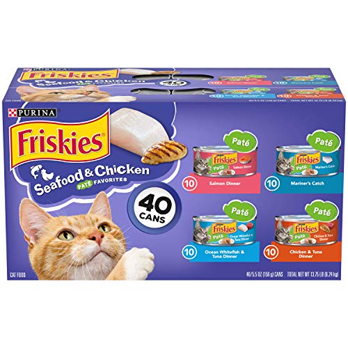 Purina Friskies Wet Cat Food Pate Variety Pack Seafood and Chicken Pate Favorites - (Pack of 40) 5.5 oz. Cans