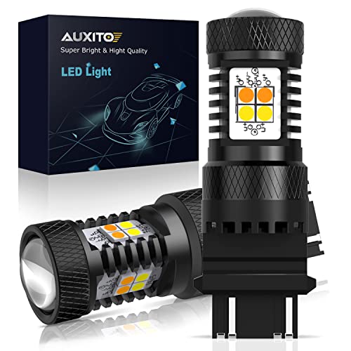 AUXITO White and Amber Dual Color Switchback 3157 3155 3457 4157 LED Bulbs with Projector 3030 Chipsets for Car Turn Signal Lights Parking Lights, (Pack of 2)