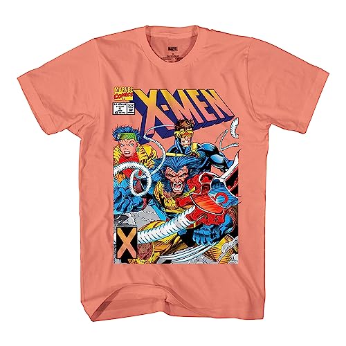 Marvel Mens Comics Group Shirt - X-Men Wolverine, Pheonix, Cyclops Mens Tee - Throwback Classic T-Shirt (Coral, Large)