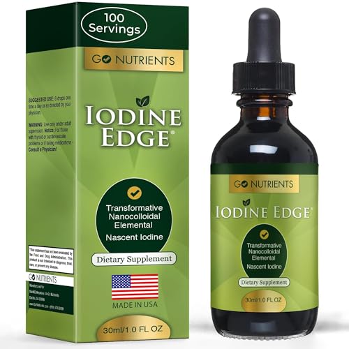 Go Nutrients Iodine Edge Organic Nascent Supplement Advanced Iodine Drops for Thyroid Support Boosted Energy Cognitive Function & Immunity AST Absorbing Liquid Formula GMO-Free 1.0 oz. | 100 Servings