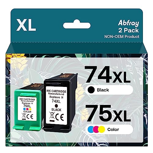 74 75 Ink Cartridges Combo Pack Remanufactured for HP Ink 74XL 75XL Work with HP c4480 c4280 c5280 c5550 d4360 D4260 D4280 Printer (1 Black,1 Tri-Color, 2 XL Pack)