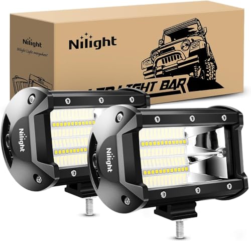 Nilight 18001F-B 2PCS 5Inch 72W Double Row Flood Bar 10800Lumens Driving Fog Led Off Road Lights for Trucks Jeep ATV UTV SUV Boat Marine,2 Years Warranty