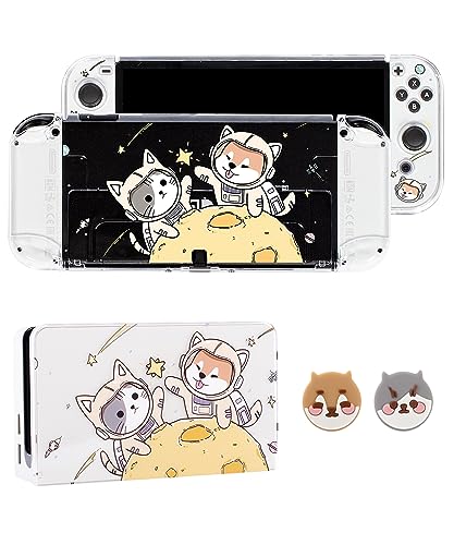 PAWSWORLD Switch OLED Protective Case Set, Cute Switch OLED Dock Case Hard Faceplate Sleeve Pad and Switch OLED Protective Cover Case for Nintendo Switch OLED Accessories - Explore The Space