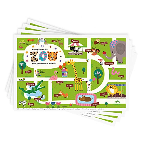 Disposable Stick-on Placemats 40 Pack for Baby & Kids, Restaurant Table Mats 12' x 18' Sticky Place Mats,Toddler Baby Placemat Happy Zoo Theme