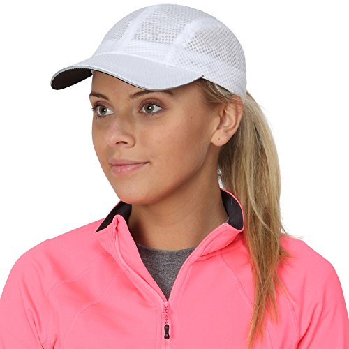 TrailHeads Women's Race Day Performance Running Cap, Lightweight & Quick Drying Mesh Sports Hat with Reflective Trim - White