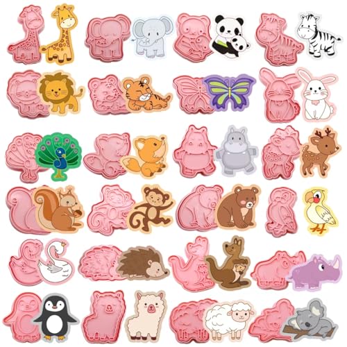 Joinor 24pcs Animal Cookie Cutters with Plunger Stamps Wild Animal Theme Biscuit Baking Tools Embossing Cookie Molds