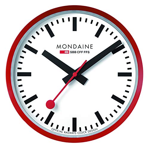 Mondaine - Wall Clock A990.Clock.11SBC 25cm - Official Swiss Railways Clock - Red Second Hand Red Aluminium Casing - Dust Resistant Wall Clocks - Made in Switzerland