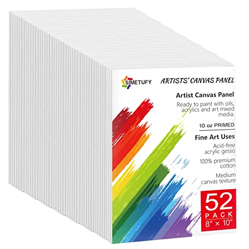 Simetufy Canvas Boards for Painting, 52 Pack 8 x 10 Inch Blank Canvas for Painting Using Acrylic Paint or Oil (Pre-Primed)