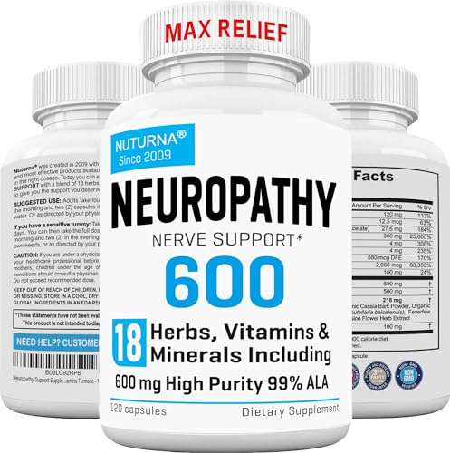 Neuropathy Support Supplement with 600 mg HP-99 Alpha Lipoic Acid - Max Strength ALA Nerve Formula for Feet Hands Fingers Legs - Ultra Potent 18 in 1 Natural Peripheral Nerve Vitamins - 120 Capsules
