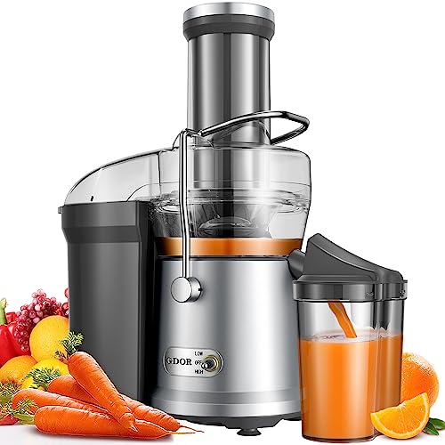 Powerful 1200W GDOR Juicer with Larger 3.2' Feed Chute, Titanium Enhanced Cutting System, Centrifugal Juice Extractor Maker with Heavy Duty Full Copper Motor, Dual Speeds, BPA-Free, Silver