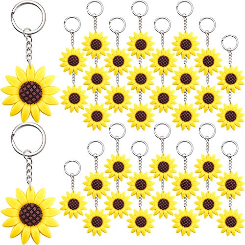 WILLBOND Sunflower Keychains Pendants Backpack Hanging Sunflower Button Key Ring for Summer Birthday Party Favor (36 Pieces)
