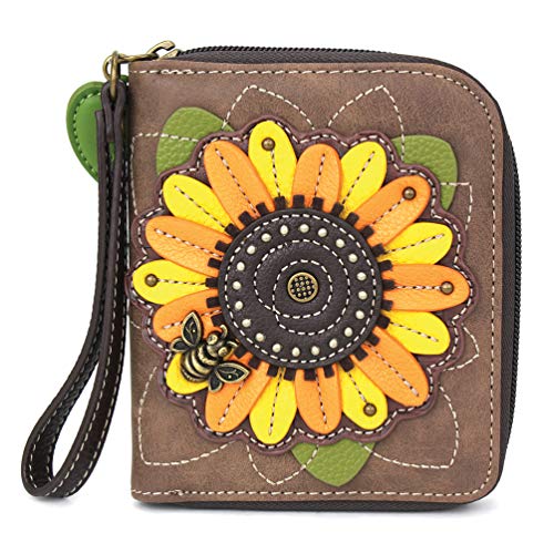 CHALA Zip Around Wallet, Wristlet, 8 Credit Card Slots, Sturdy Pu Leather - Sunflower - Brown