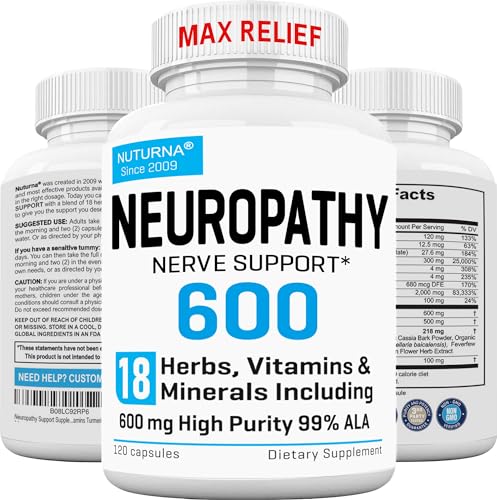Neuropathy Nerve Support Supplement with 600 mg HP-99 Alpha Lipoic Acid Formula - Max Strength ALA for Feet Hands Fingers Legs - Ultra Potent 18 in 1 Natural Peripheral Nerve Vitamins - 120 Capsules