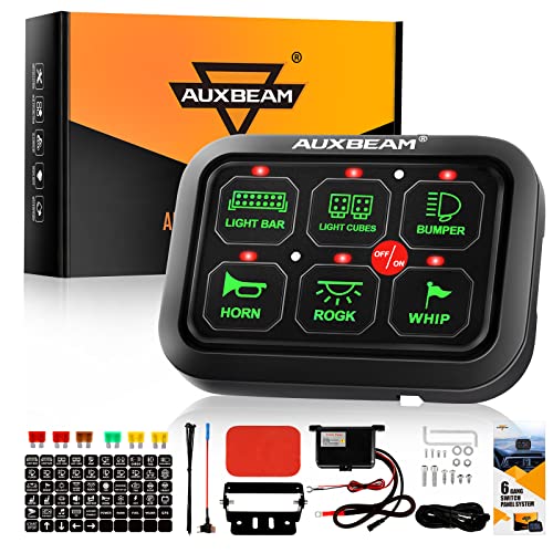 Auxbeam 6 Gang LED Touch Switch Panel - Universal Circuit Control System for Cars, Trucks, Boats, UTVs, ATVs - 2-Year Warranty, Green