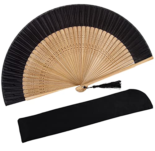 Amajiji 8.27'(21cm) Hand Held Bamboo Silk Folding Fan Hand Fan,Chinese/Japanese Charming Elegant Vintage Retro Style,Women Ladys Girls Best Gifts (Sexy Bamboo)