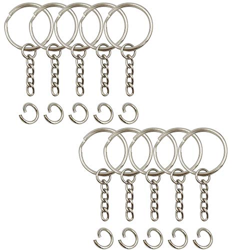 Key Ring with Chain and Open Jump Rings 1 inch, 50 Pack