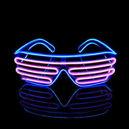 PINFOX Light Up Flashing Shutter Neon Rave Glasses El Wire LED Sunglasses Glow DJ Costumes For Party, 80s, EDM RB03 (Blue - Pink)