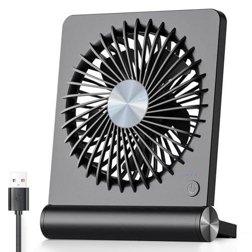 Koonie USB Fan, Strong Wind Ultra Quiet Small Desk Fan 220° Tilt Folding 3 Speeds Adjustable USB-C Corded Powered Personal Fan for Home Office Desktop Black