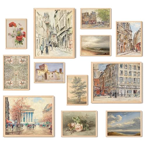 97 Decor Vintage French Country Decor - Antique European Posters Gallery Wall Prints, Rustic Cityscape Landscape Paris Pictures, Vintage French Wall Art for Home Bedroom Decorations (Unframed)