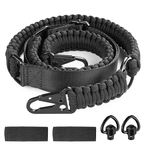 EZshoot 550 Paracord Sling, Two-Point Sling with Sling swivels, Quick Adjustment, Sling Strap for Outdoor, Black