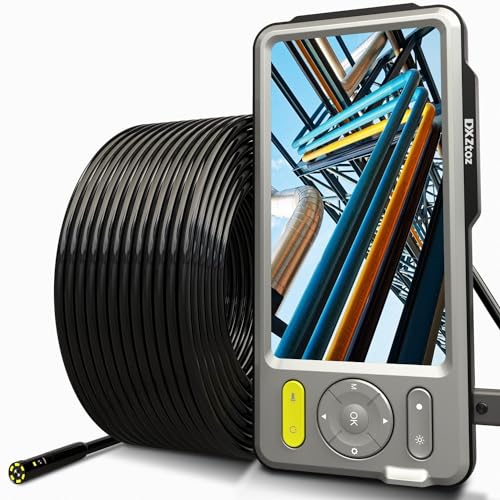 50FT Sewer Camera 5'' Larger IPS Screen, DXZtoz Dual-Lens Endoscope Camera for Drain Pipe Plumbing Plumbers Inspection, 1080P Waterproof Semi-Rigid Snake Camera with Light[Upgraded]