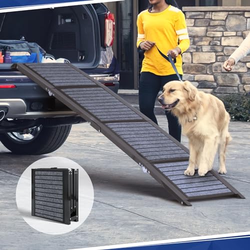 PENSUN Dog Ramp for Car, 63' Foldable Pet Ramp with Non-Slip Rug Surface, Lightweight and Portable Truck Ramp Stairs for Medium & Large Dogs Up to 250LBS Enter Cars, SUVs & Trucks