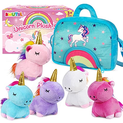 KMUYSL Unicorn Plush Toys for Girls Ages 3 4 5 6 7 8+ Year Old - 5 Pcs Unicorn Stuffed Animals, Soft Plush Toys Set, Idea Xmas Valentines Easter Birthday Gifts for Kids