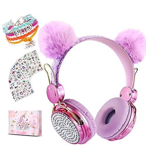 Unicorn Wireless Headphones for Kids,Cat Ear Bluetooth 5.0 Over Ear headphones with Microphone for Cellphone/iPad/Laptop/PC/TV/PS4/Xbox One, Foldable Stereo Gaming Headset for Girls Teens Gift