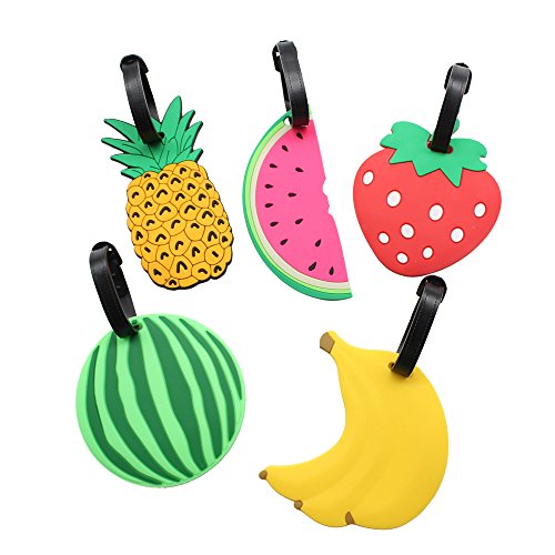 Mziart Colorful Fruits Luggage Tags Baggage Suitcase Backpack Labels, Set of 5 (Banana, Pineapple, Strawberry, 2 Watermelons)