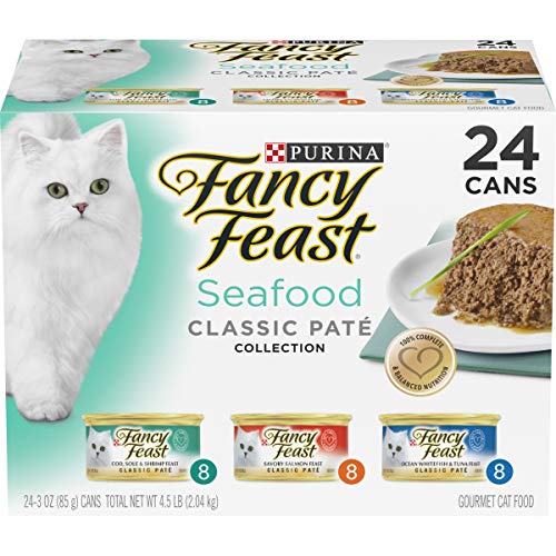 Purina Fancy Feast Seafood Classic Pate Collection Grain Free Wet Cat Food Variety Pack - 3 Ounce (Pack of 24)