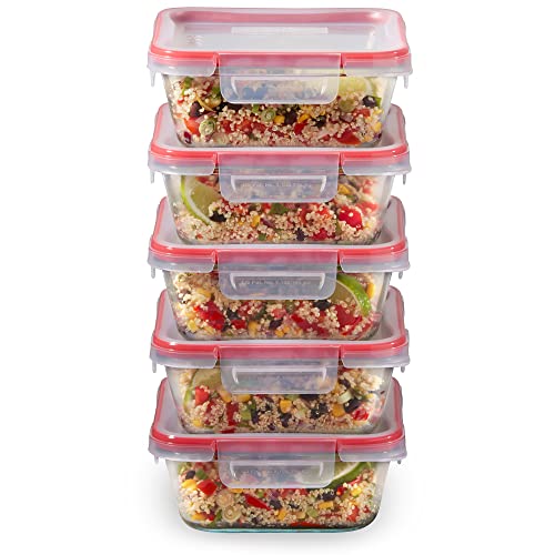 Pyrex Freshlock 10-Pieces 4-Cup Glass Food Storage Containers Set, Airtight & Leakproof Locking Lids, Freezer Dishwasher Microwave Safe