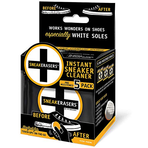 SneakERASERS Instant Sneaker Cleaner Sponge, Effective Shoe Cleaning Kit for White Sneakers, Tennis Shoes - Pre-Moistened, Portable Shoe Cleaner, Perfect for Smooth Soles and Midsoles, 5 Pack