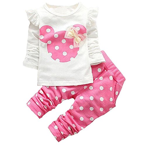 MH-Lucky Baby Girl Clothes Infant Outfits Set 2 Pieces Long Sleeved Tops + Pants (9-12 Months, Pink)