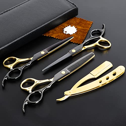 Professional Black Gold Hairdressing Teeth Scissors Stainless Steel Barber Hair Cutting Sets Salon Multifunctional Thinning Straight Shears Tools for Mother Father's Gift