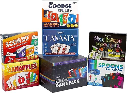 Regal Games Mega Card Family Game Pack with Canasta, Spoons and a Spork, Garbage Monsters, ScorZo, The Goodge Rules, and Banapples Decks