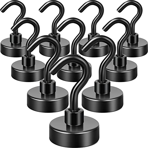 Neosmuk Black Magnetic Hooks, Heavy Duty Earth Magnets with Hook for Refrigerator, Extra Strong Cruise Hook for Hanging, Magnetic Hanger for Cabins, Grill (Black, Pack of 10)