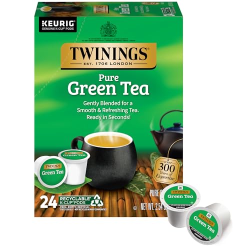 Twinings Pure Green Tea K-Cup Pods for Keurig, 24 Count (Pack of 1), Smooth Flavour, Enticing Aroma, Caffeinated, Enjoy Hot or Iced | Packaging May Vary