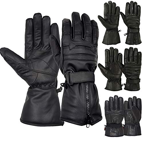 MRX BOXING & FITNESS Mens Motorcycle Gloves Cold Weather Leather Motorcycle Riding Winter Gloves for Men Black (3835- L)