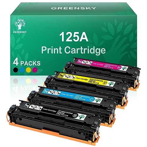 GREENSKY Compatible Toner Cartridge Replacement for HP 125A CB540A CB541A CB542A CB543A Color Laserjet CM1312 MFP CM1312nfi CP1215 CP1515n CP1518ni Printer (Black, Cyan, Yellow, Magenta, 4-Pack)