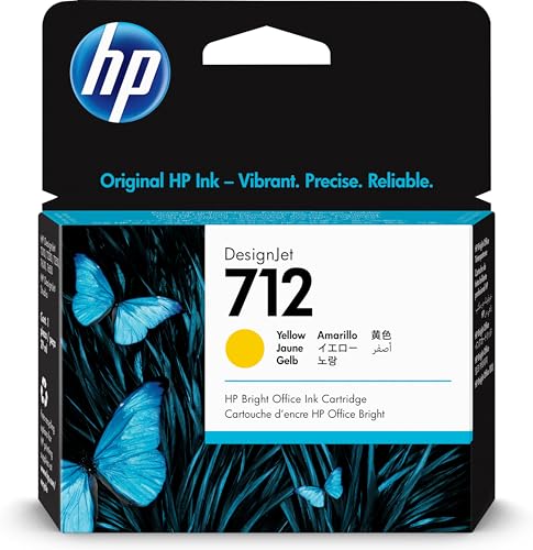 HP 712 Yellow 29-ml Genuine Ink Cartridge (3ED69A) for DesignJet T650, T630, T230, T210 & Studio Plotter Printers