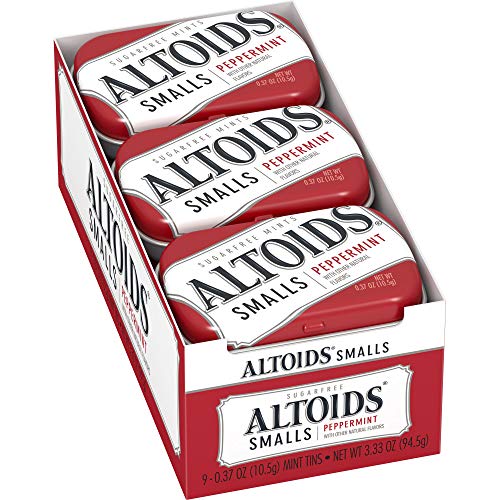 ALTOIDS Small Peppermint Breath Mints Sugar Free Hard Candy Bulk, 0.37 oz Tin (Pack of 9)