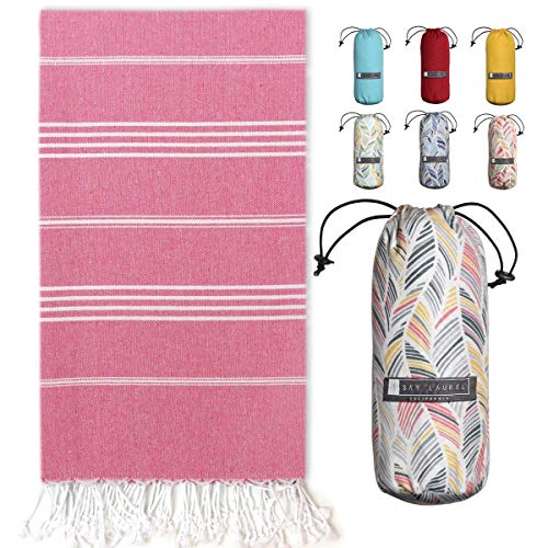 BAY LAUREL Turkish Beach Towel with Travel Bag 39 x 71 Quick Dry Sand Free Lightweight Large Oversized Towels Light